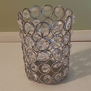 Crystal-Accented Silver Candle Holder